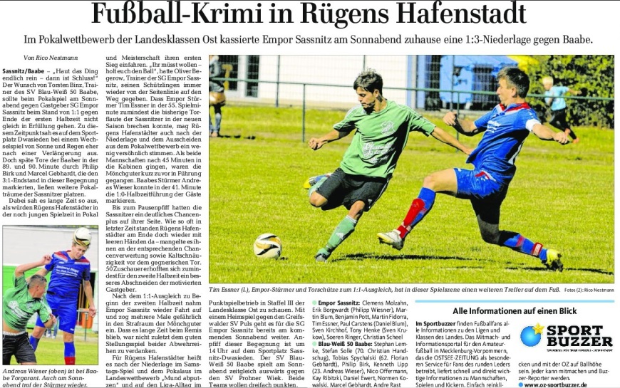 Spielbericht vom Pokalspiel; Rico Nestmann